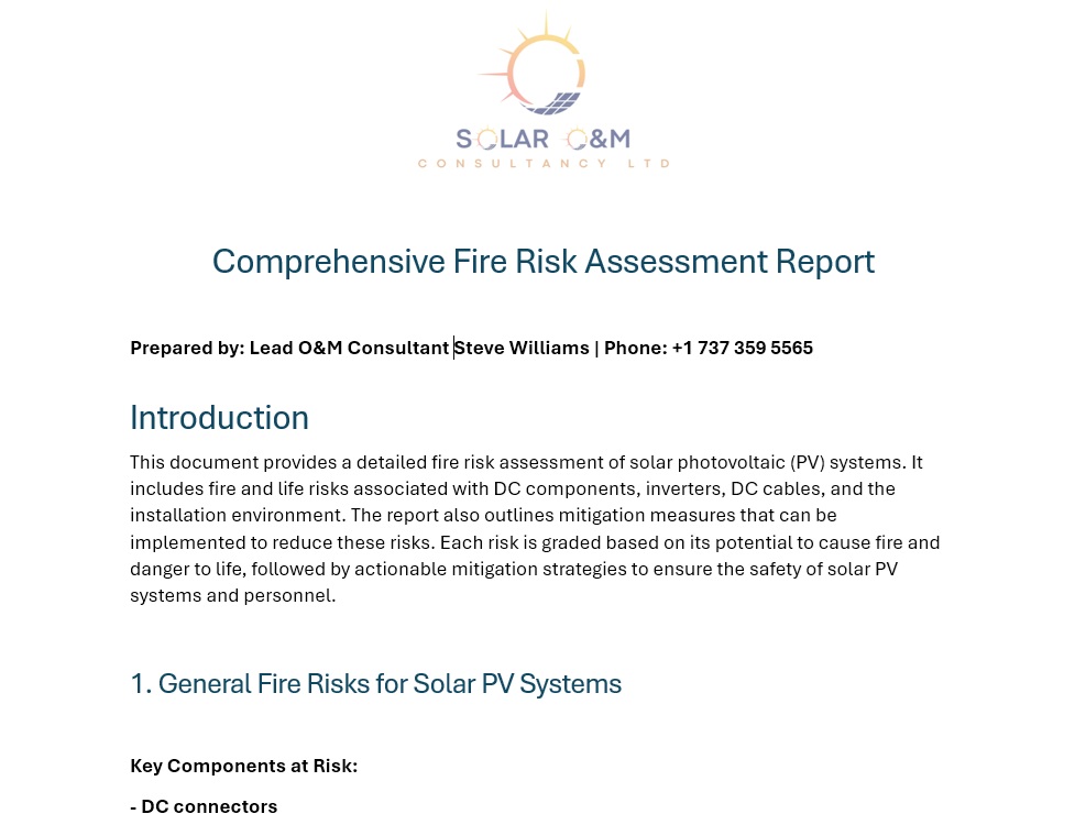 Example Screenshot of Fire Risk Assessment