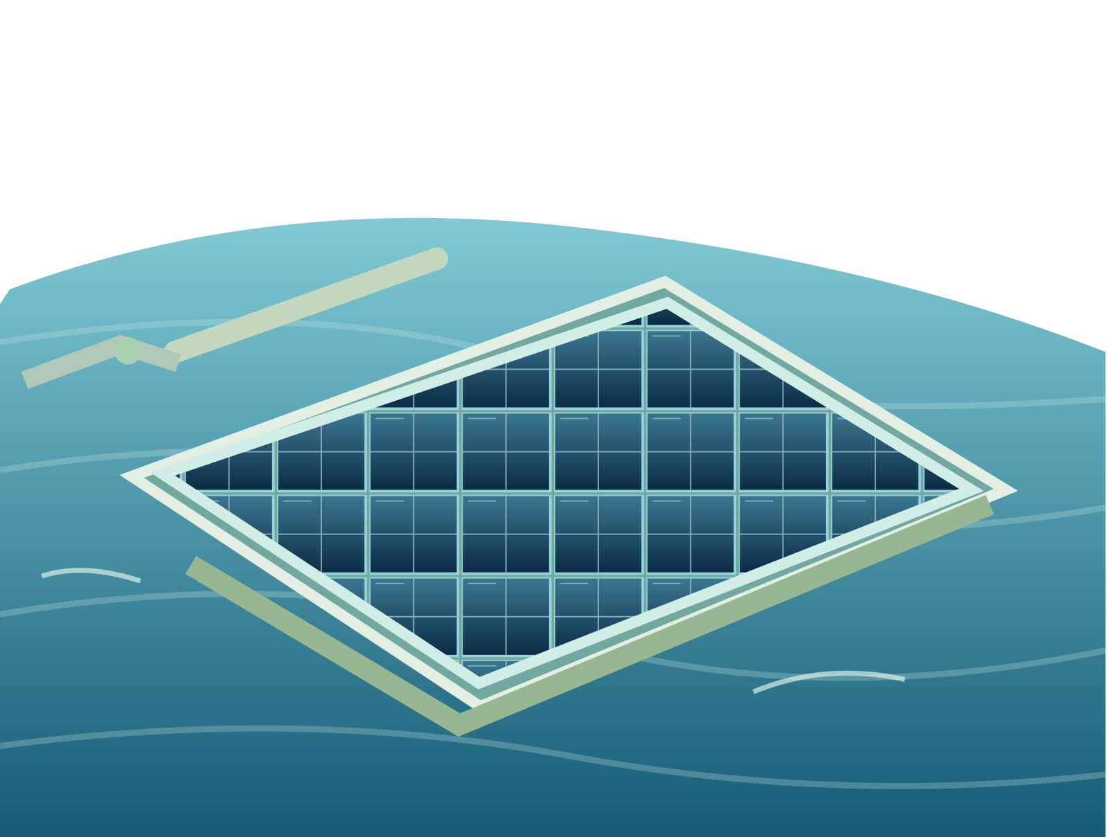 Concept illustration of floating solar modules on a reservoir